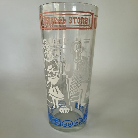 Vintage General Store Drinking Glass Embossed Pink White Blue Mid Century - Picture 10 of 12